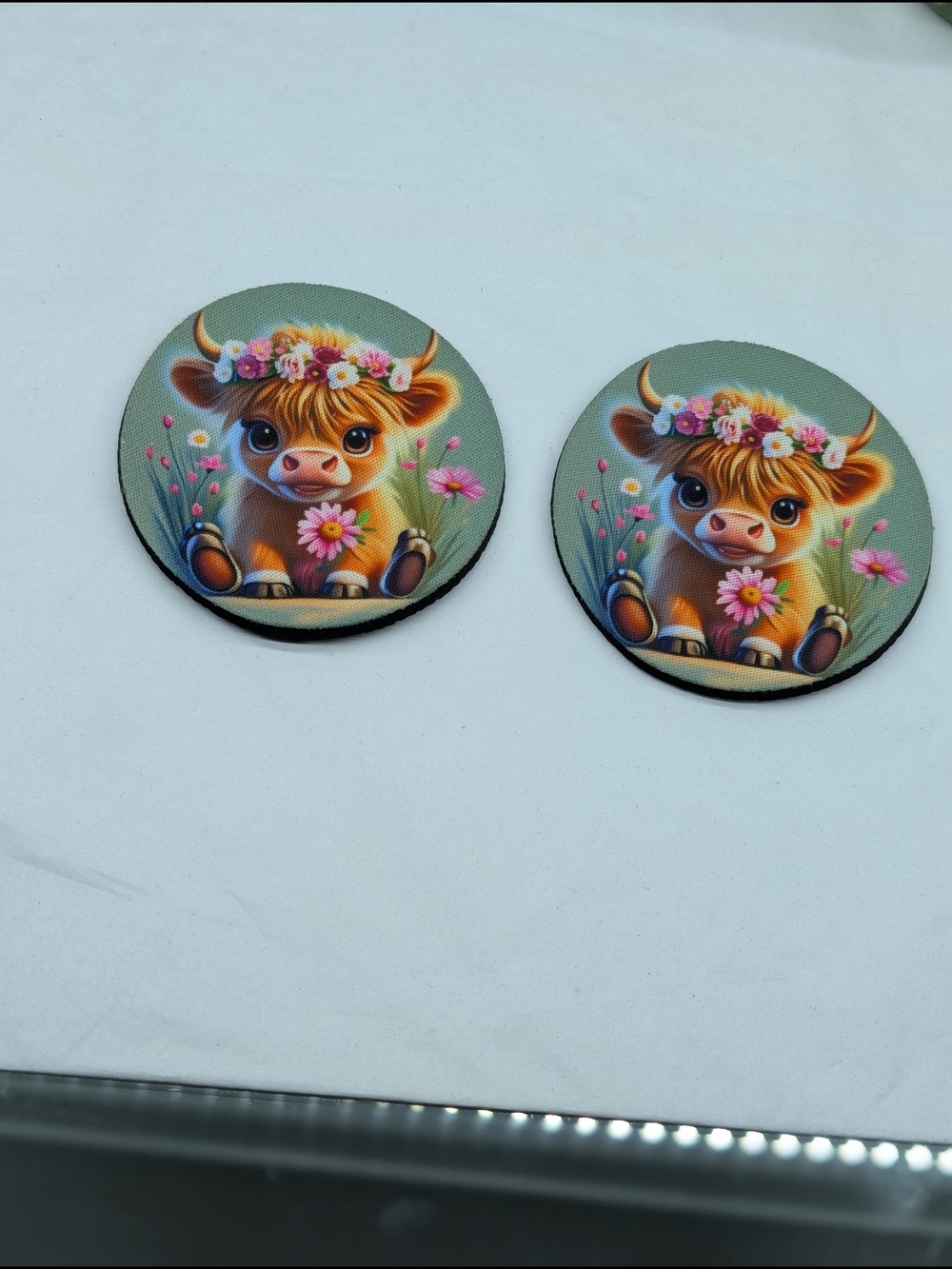 Cute Floral Cow Coasters - Set Of 2